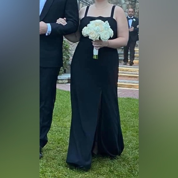 After Six Spaghetti Strap Crepe Trumpet Bridesmaid or Prom Dress in Black - Picture 1 of 6